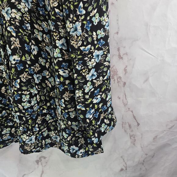 J Jill Shirt Womens Small Black Blue Floral Ditzy Long Sleeve Layered Ruffle - Picture 4 of 10